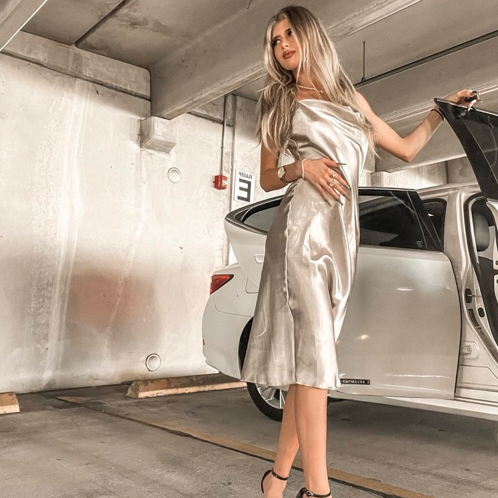 New Elegant Silver‎ Satin Dress